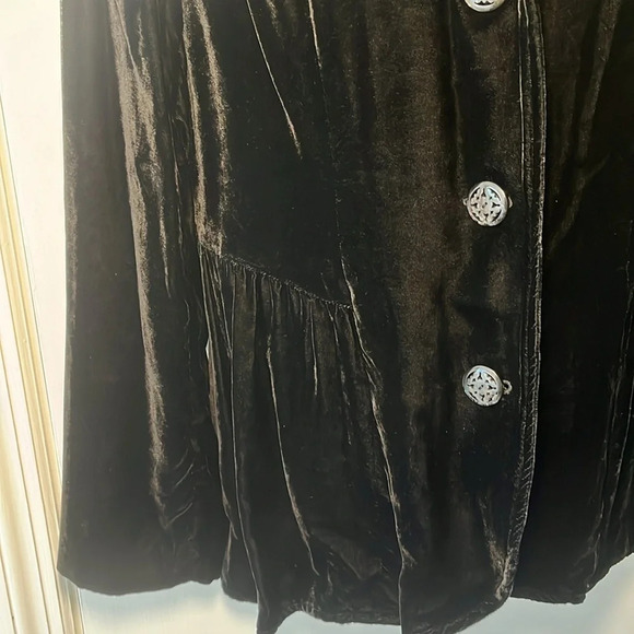 J Jill Velvet Jacket Long Chiffon Shawl Collar Peplum Blazer Medium Black Artsy - Picture 5 of 17